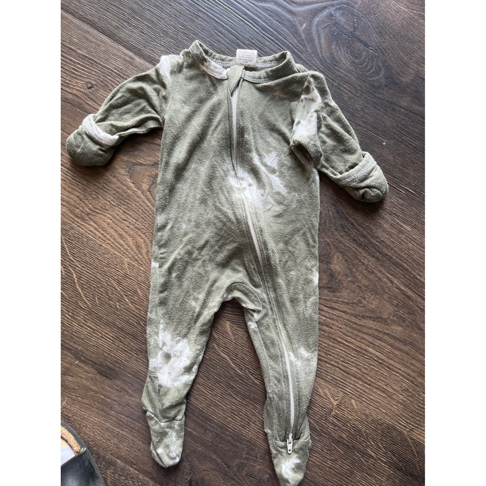 Baby Newborn Bamboo Viscose Footie Sleeper Olive Green Tie Dye Romper